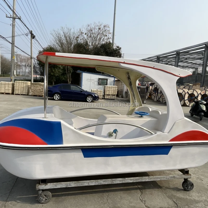 New arrival red blue white fiberglass outdoor for lake 4 person pedal car boat