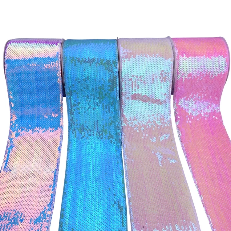 RMS 3 Inch Ribbon Wholesale Factory Small Sequins Fabric 75mm Scatter Sequin Ribbon For Hair Accessories Diy Crafts