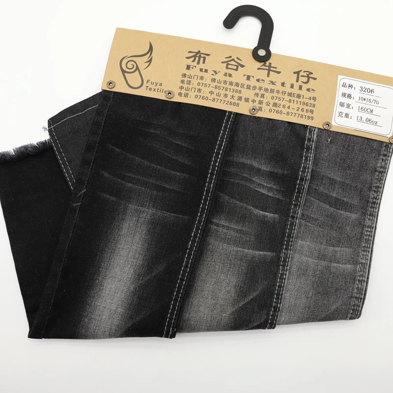 Factory direct black color cotton polyester spandex stretch denim jean fabric wholesale