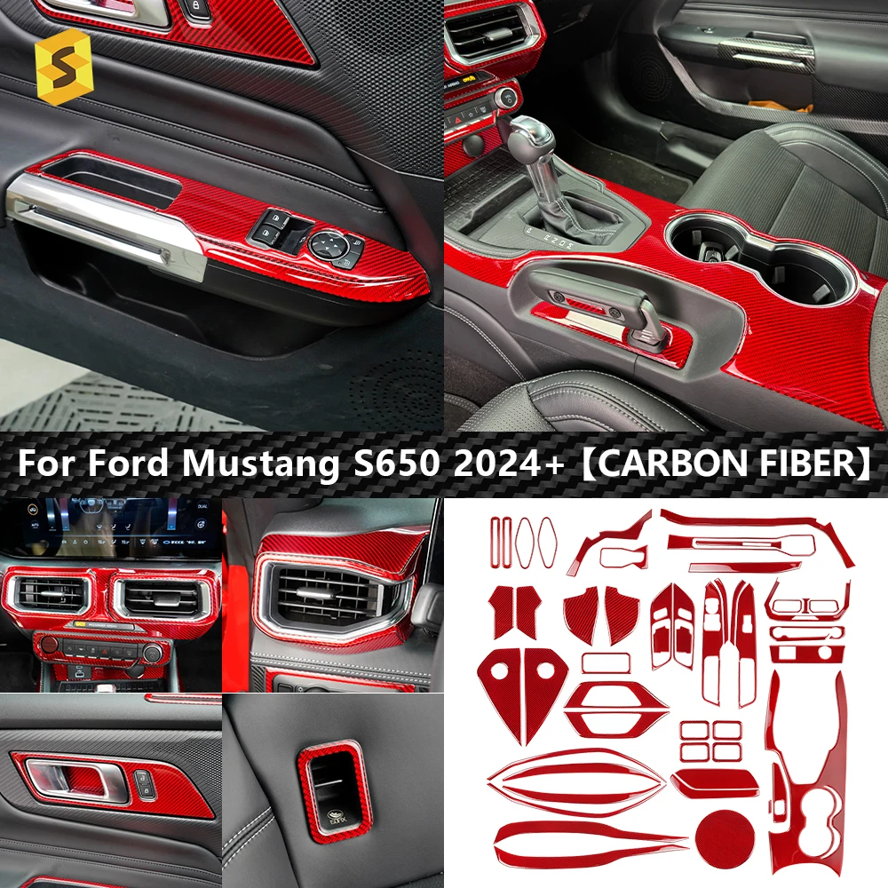 Red Carbon Fiber Real Dry Carbon Manufacturer Car Interior Trim For ford Mustang 2024 carbon fiber interior full product