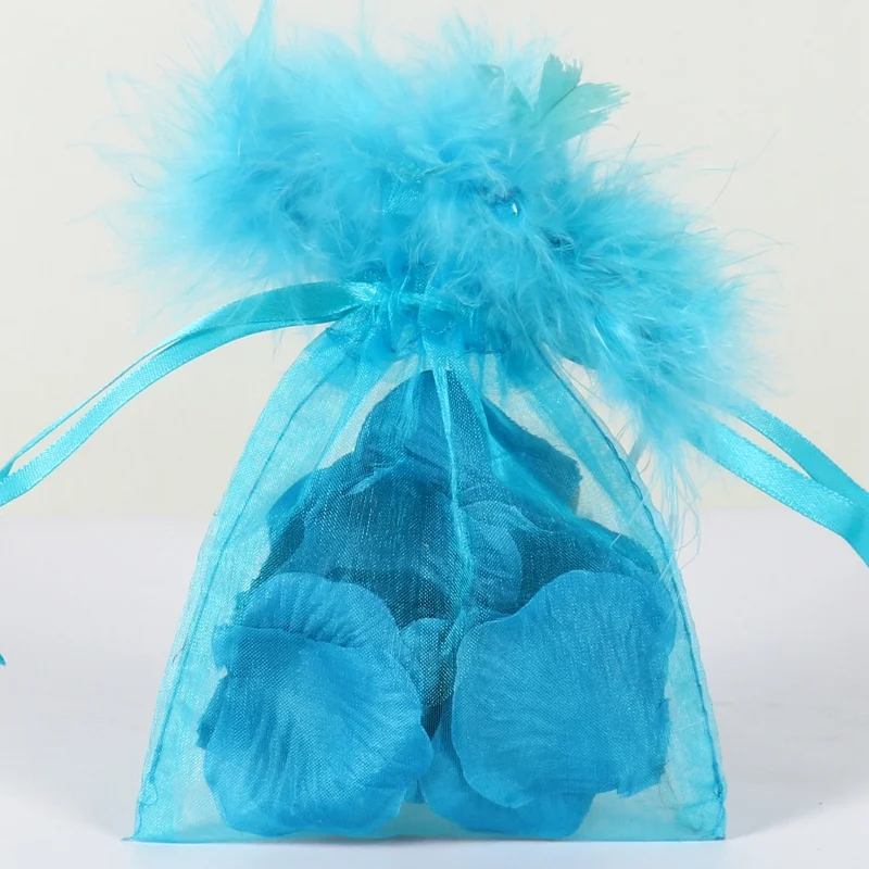 Wholesale Organza Bags  Hot Selling  Jewelry Pouch New Design Feather Organza Bag Colorful Bags Organza