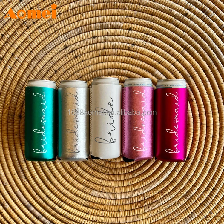 AOMEI Wholesale Customized Luminous Shimmer Glow Skinny Slim High Neoprene Drink Beer Cans Coolers Sleeve Stubby Holders