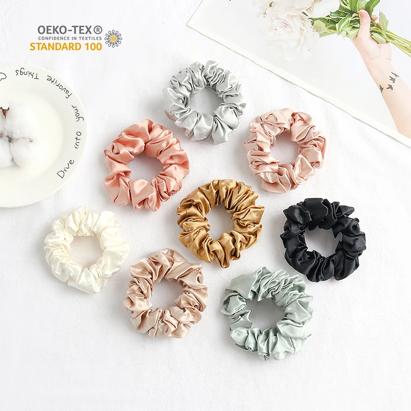 Factory custom luxury print silk Scrunchies a variety of colors optional silk Scrunchies