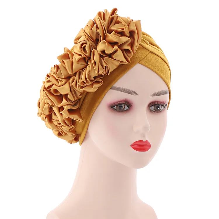 Wholesale 2022 new design women african turban headwraps fashion plain auto gele discoid flowers cap bonnet hijab
