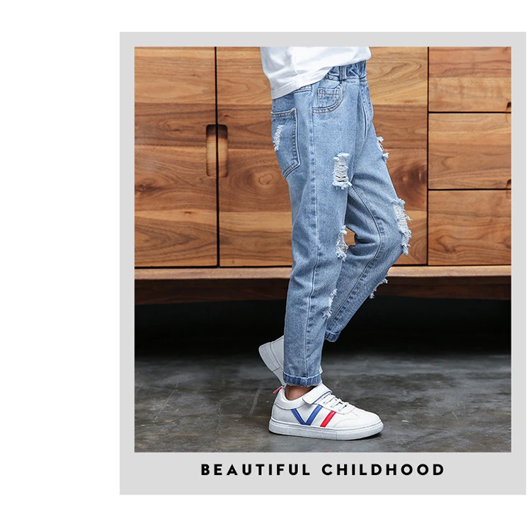 Детская одежда, новые осенние джинсы для девочек, детские брюки с дырками