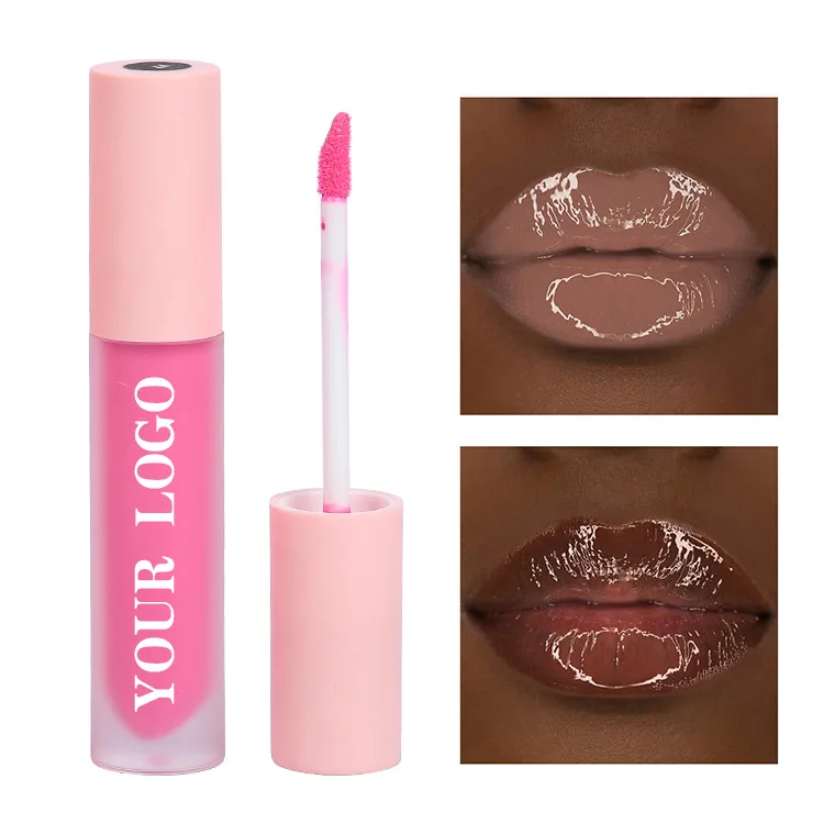 Custom logo frosted tube lipgloss high pigment no logo vegan glossy lipgloss private label