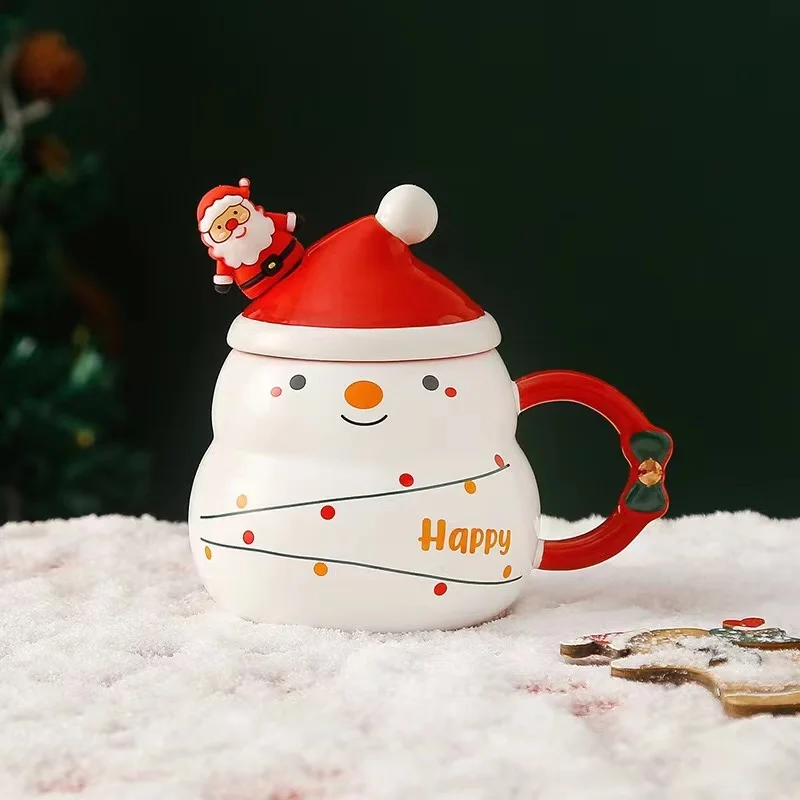 Christmas Gifts 480ml Tea Cup Set Custom Snowman Tea Coffee Cup Porcelain Cup