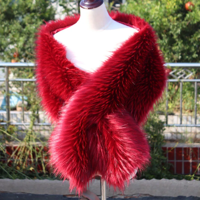 Winter New Big Shawl Imitation Fur Wedding Dress Evening Dress Imitation Raccoon Fox Fur Shawl Neck Scarf Trendy Women