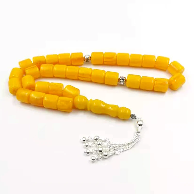 
Желтая Смола Tasbih Розария из бисера янтарный цвет исламский misbaha мусульманский человек молитва бусы браслет ИД подарок аксессуары на руку 