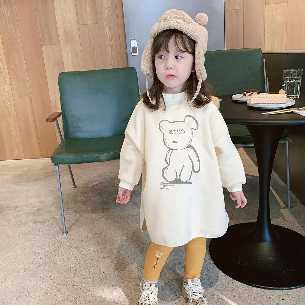 
Cute cartoon mid length girls tops cotton fleece non hooded sweatshirts 