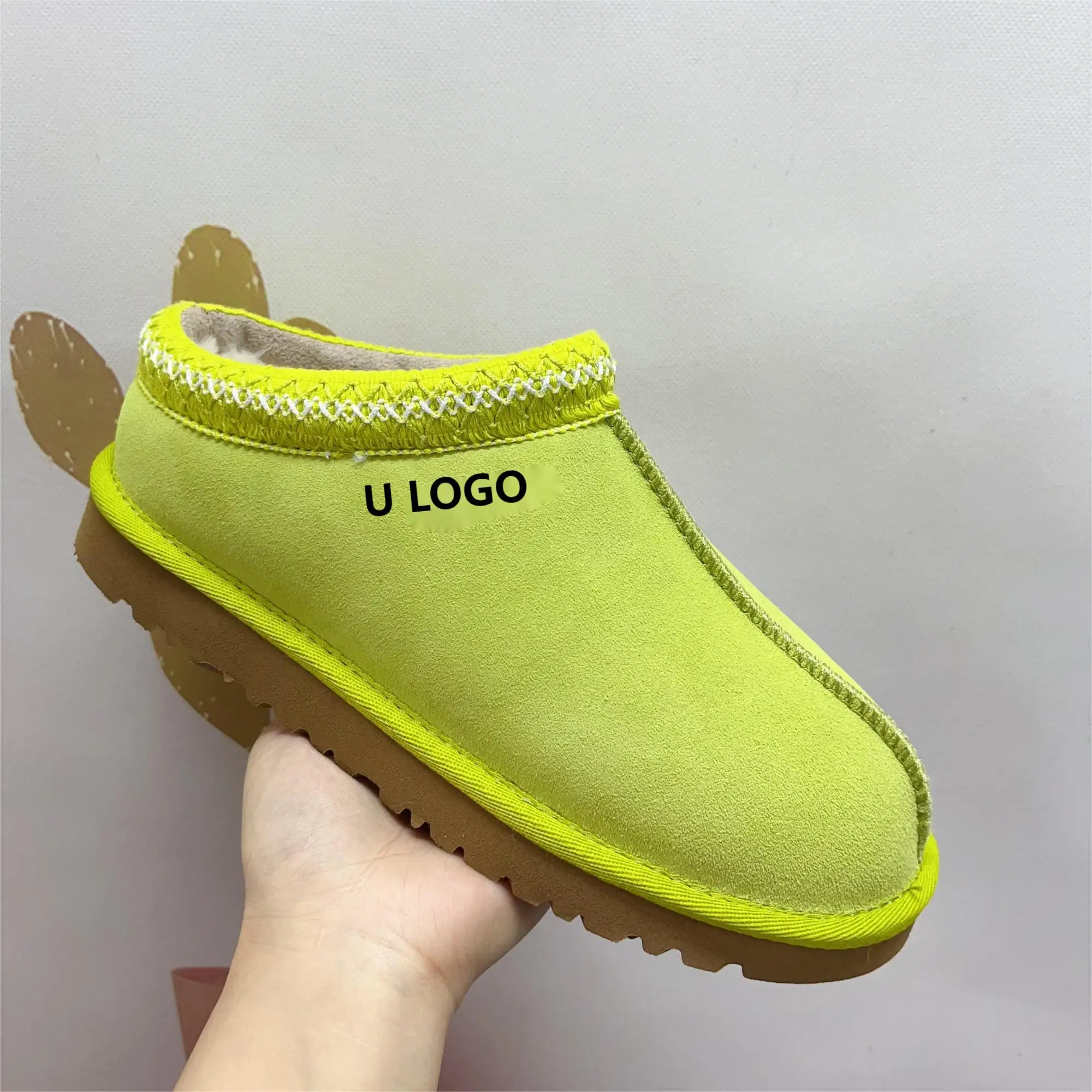 2025 Custom Wholesale ULOGO  Boots Original Winter Wool Sheepskin Slip-on Shoes Femme GG Tasman Slippers For Women Men