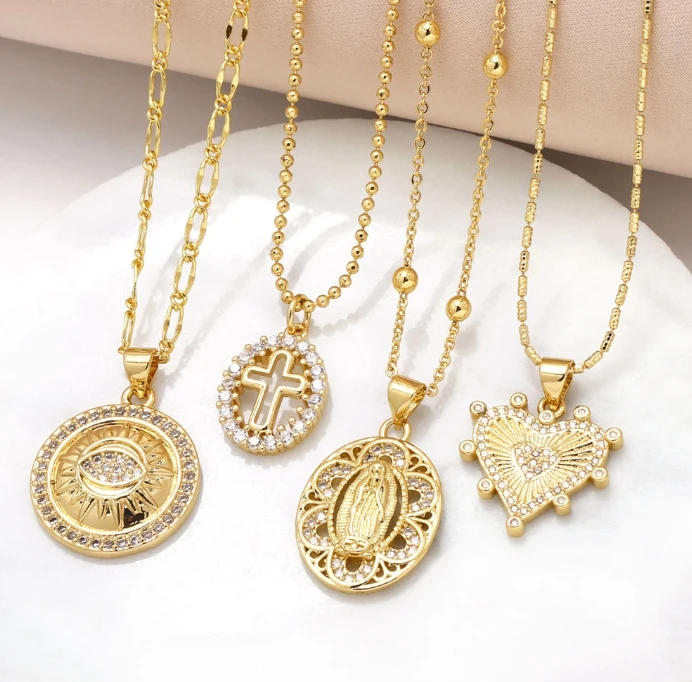 Heart CZ Pendant Link Chain Necklace For Women Bling Silver Gold Plated Fashion Jewelry