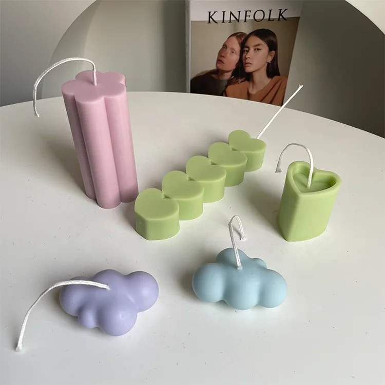 Ins Korean style candy colors soy wax flower heart cloud shaped pillar candle for home decor gift