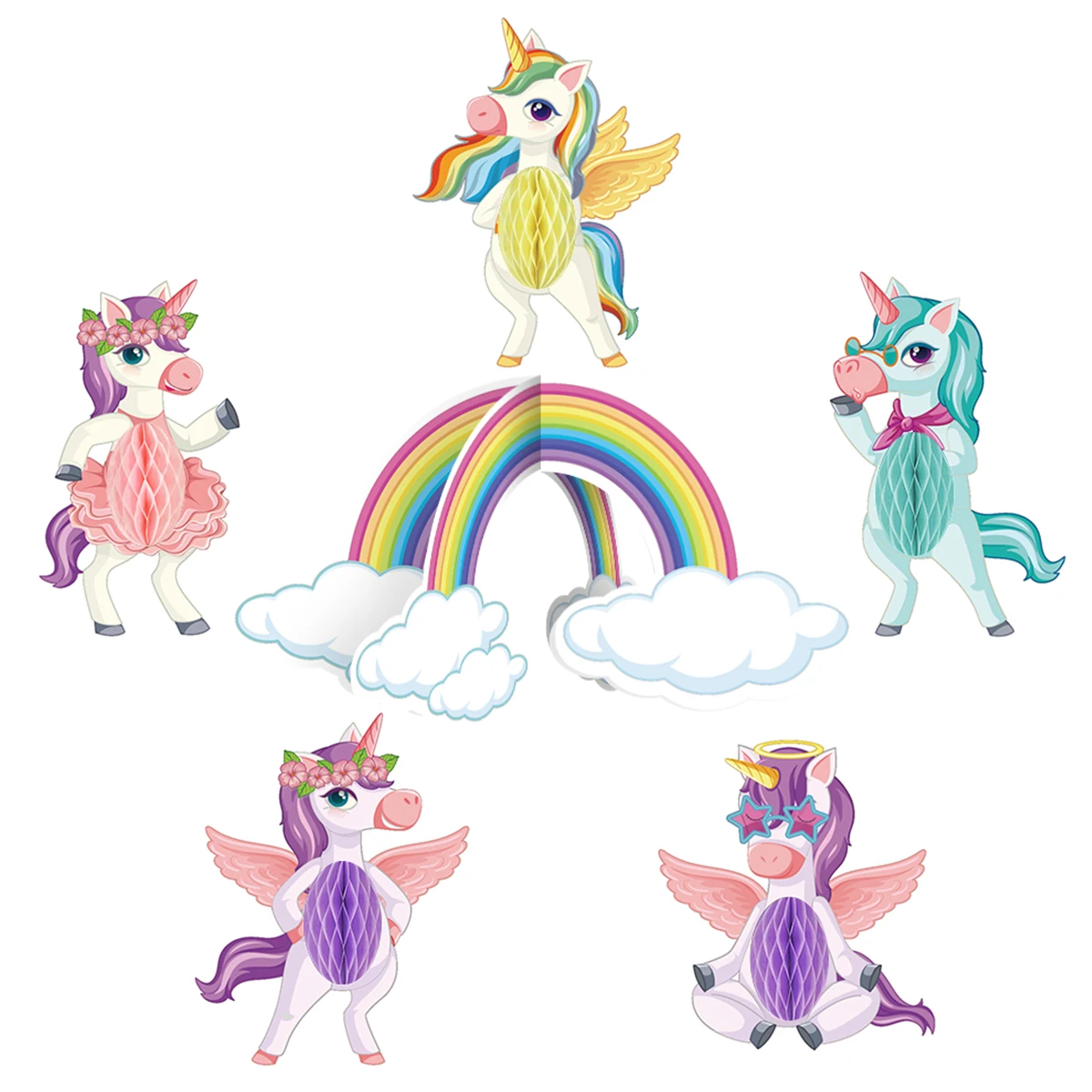 Umiss Paper 2021 New design Unicorn honeycomb balls, Baby shower Kids Happy birthday party decoration supply set