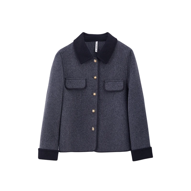 Women 2024 autumn New Fashion Blend short Blazer Coat Vintage Long Sleeve Female Outerwear Chic Femme