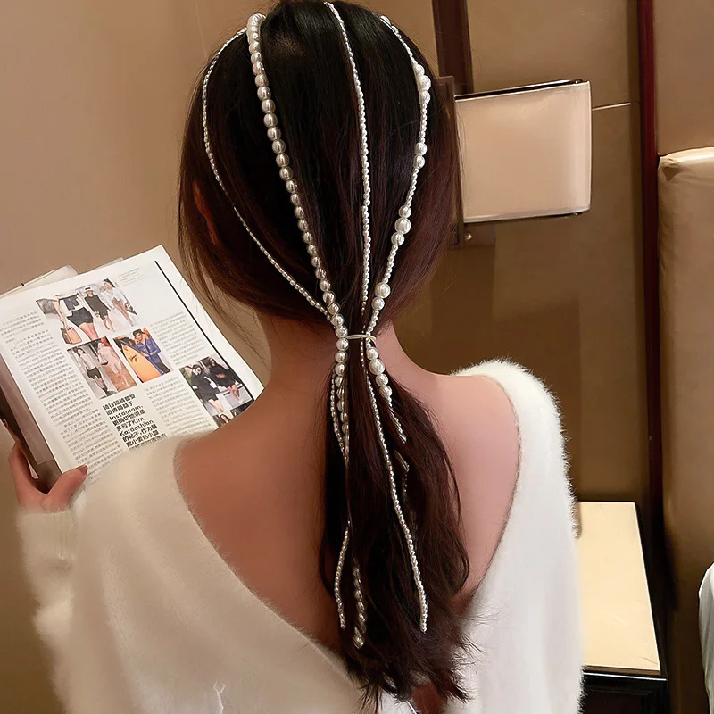 
fashion trendy brand long pearl hair clips girls 