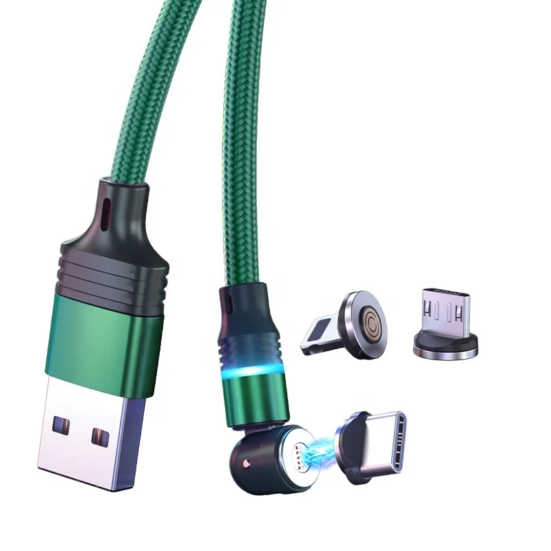 Melonboy magnetic charger 3A nylon braided micro usb c data cable 3 in 1 540 degree free rotation 18W mobile phones accessories