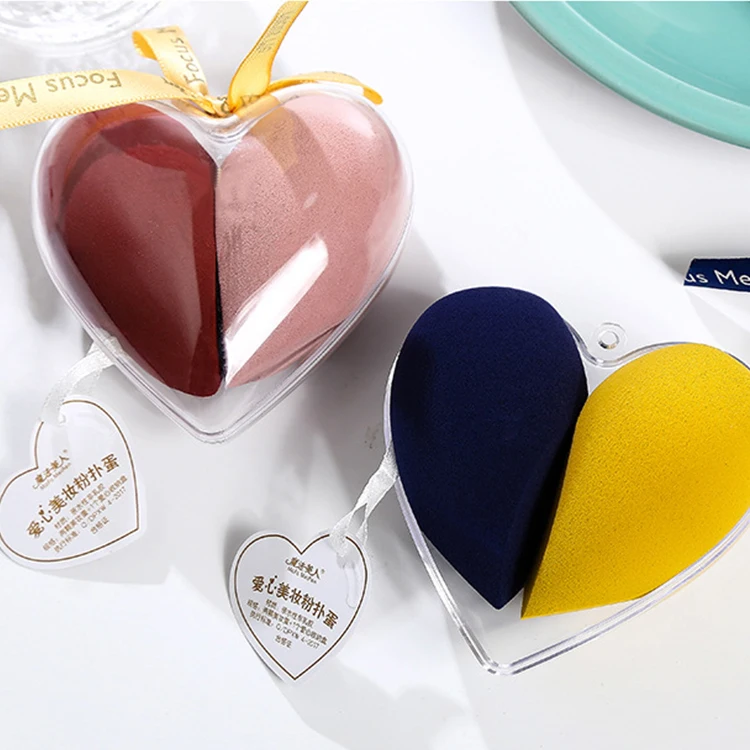 Make up Hot Selling Heart Makeup Sponge Beauty Egg 2pcs Gift Set with Box Cosmetic Tool Valentine Holiday