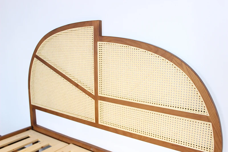 Modern Nordic Bedroom Furniture Solid Wood Bed Wooden Frame Bed Woven Rattan Cane Double 1.5m 1.8m  Bed
