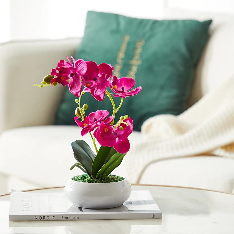  PRIMAISON Artificial Orchid with Ceramic White Vase Indoor Decor Table Decoration plastic Plant Pot