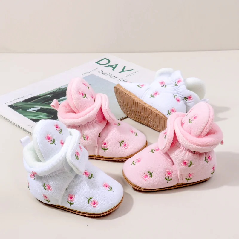 2024 hot selling high quality baby winter boots cute flowers for beautiful toddler girls 0-15 months prewalk soft and warm