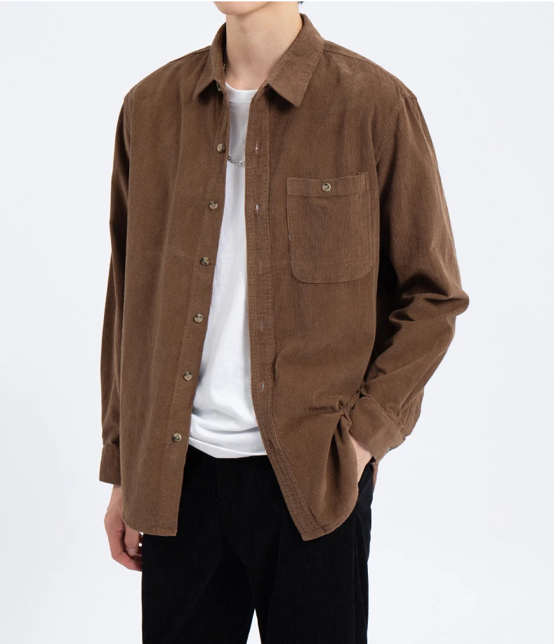 Long Sleeve Solid Patchwork Corduroy Pockets Shirt Street wear Fashion Casual custom men clothing Shirt