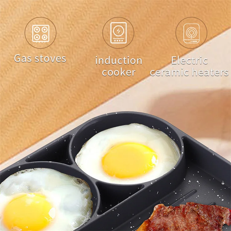 Low price Good quality Three Hole Healthy Egg Frying Pan  with  bakelite wood Handle