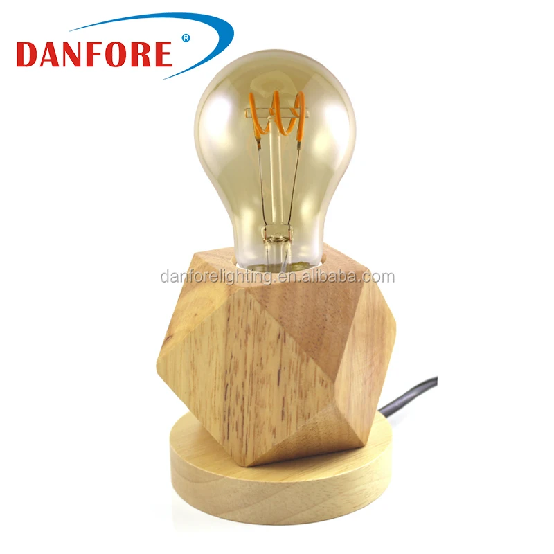 Danfore Wood Block Night Lighting Vintage Wooden Decorative Retro Edison Bulb Table Lamp