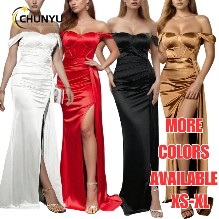Trendy Luxury One Shoulder Split Satin Elegant Bridesmaid Dress Gowns For Women Evening Dresses Long Prom Dresses 2023