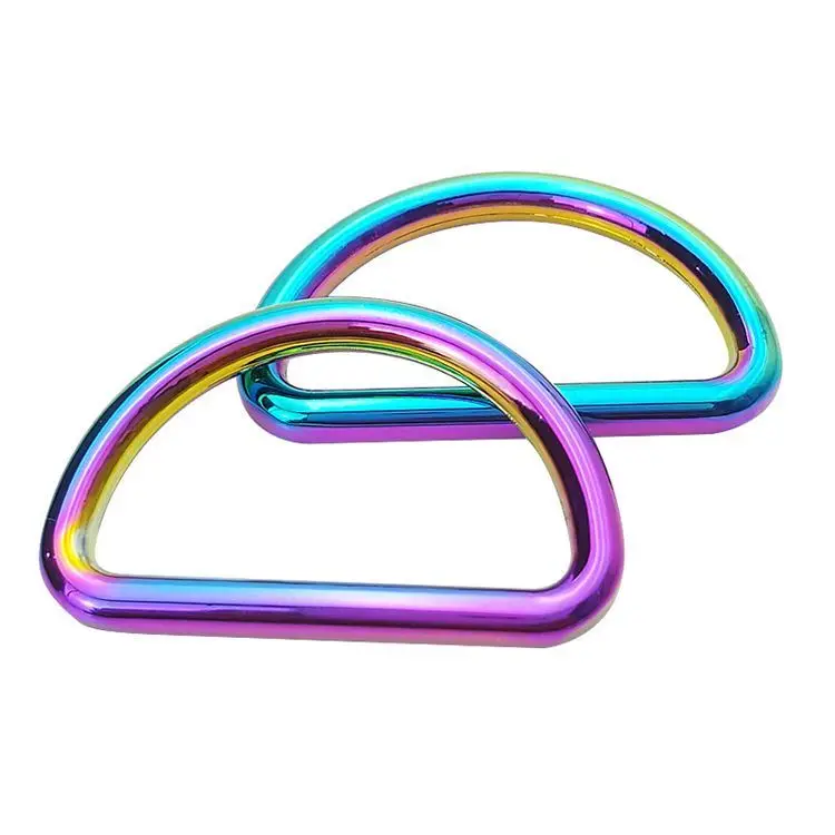 Fashion Bag Strap Parts Accessories Hardware D-Ring Shape Buckle Making Iridescent Rainbow Color Metal D Ring For Handbags