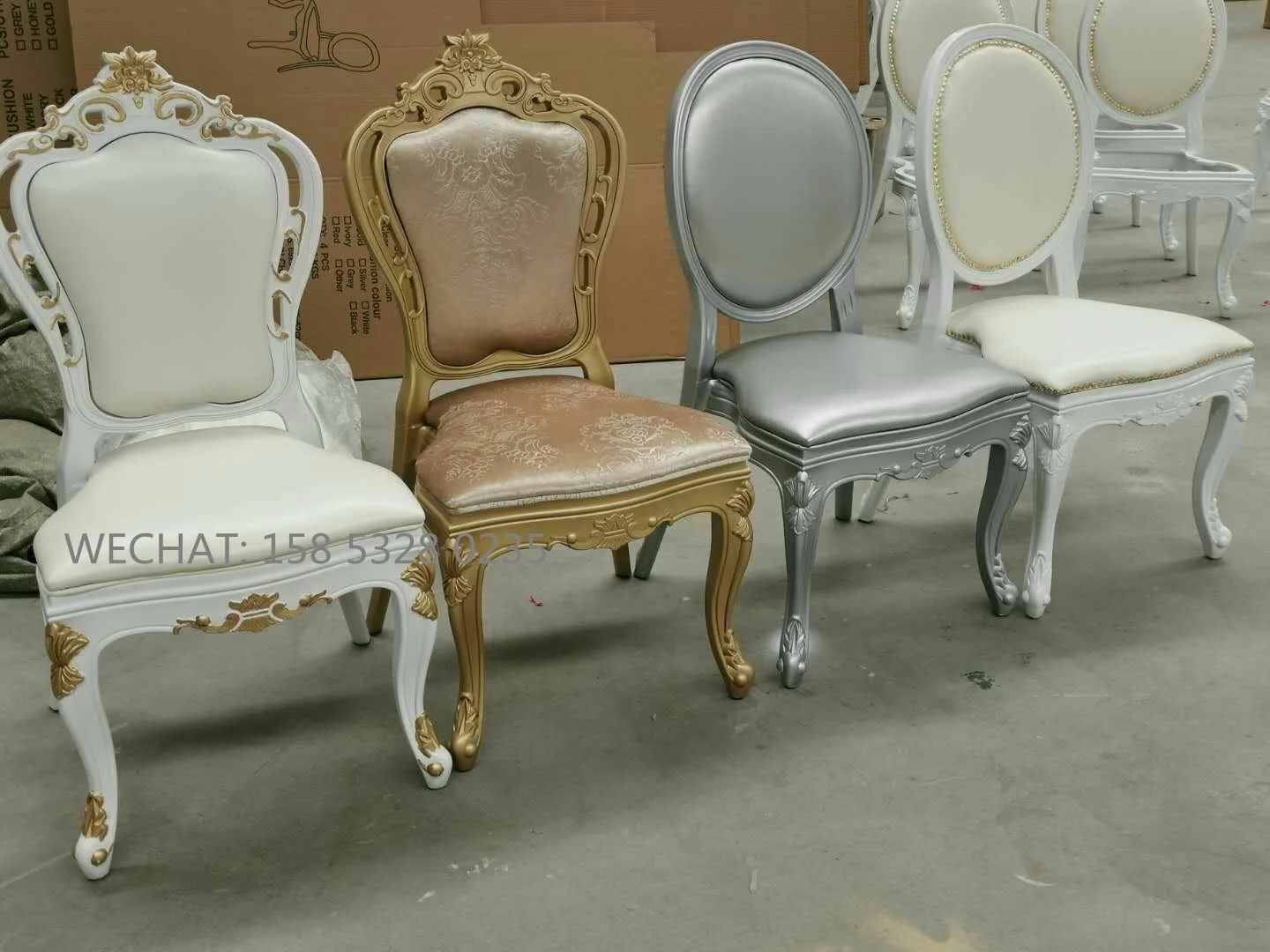 Luxury stackable gold PP plastic louis ghost chair with false leather seat for rental or events waterproof