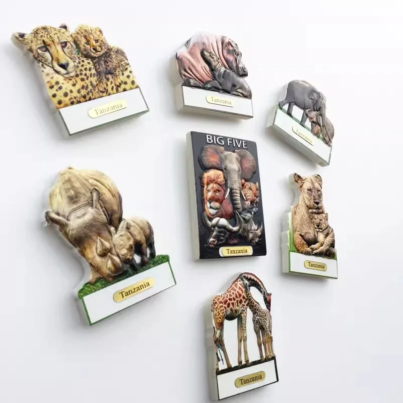 Africa Tanzania creative animal tourism memorial decorative crafts Lion rhinoceros hippo magnetic refrigerator sticker