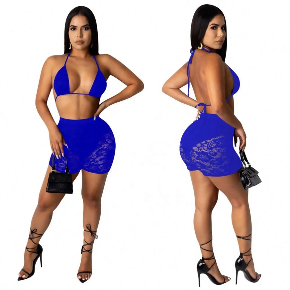 
2021 Sexy Women Crop Top Bathing Suit Two Piece Lace Shorts Swimsuits Micro Bikini Plus Size Swimwear 
