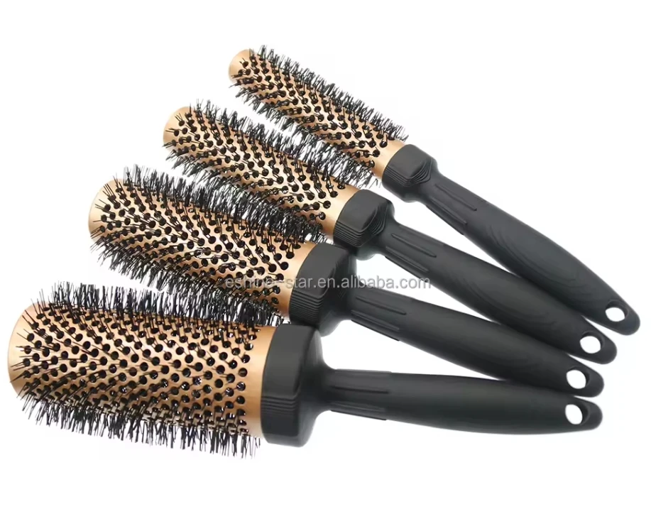 Women Hair Styling Tools Heat Resistant Boar Bristle Round Ceramic Barrel Hair Brush