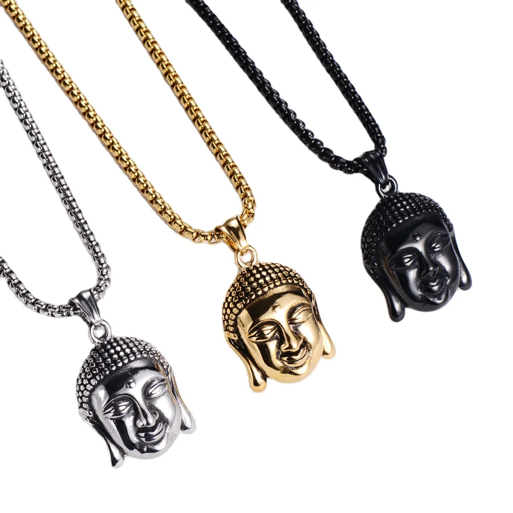New Design Head of Maitreya Buddha Shape Pendant Chain Necklaces Stainless Steel Jewelry Fashion Fine Necklace For Men
