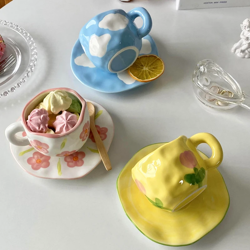 Nordic Style Ceramics Stoneware Cups Handmade Coffee Mugs Customized Clay Tea Cup And Saucer