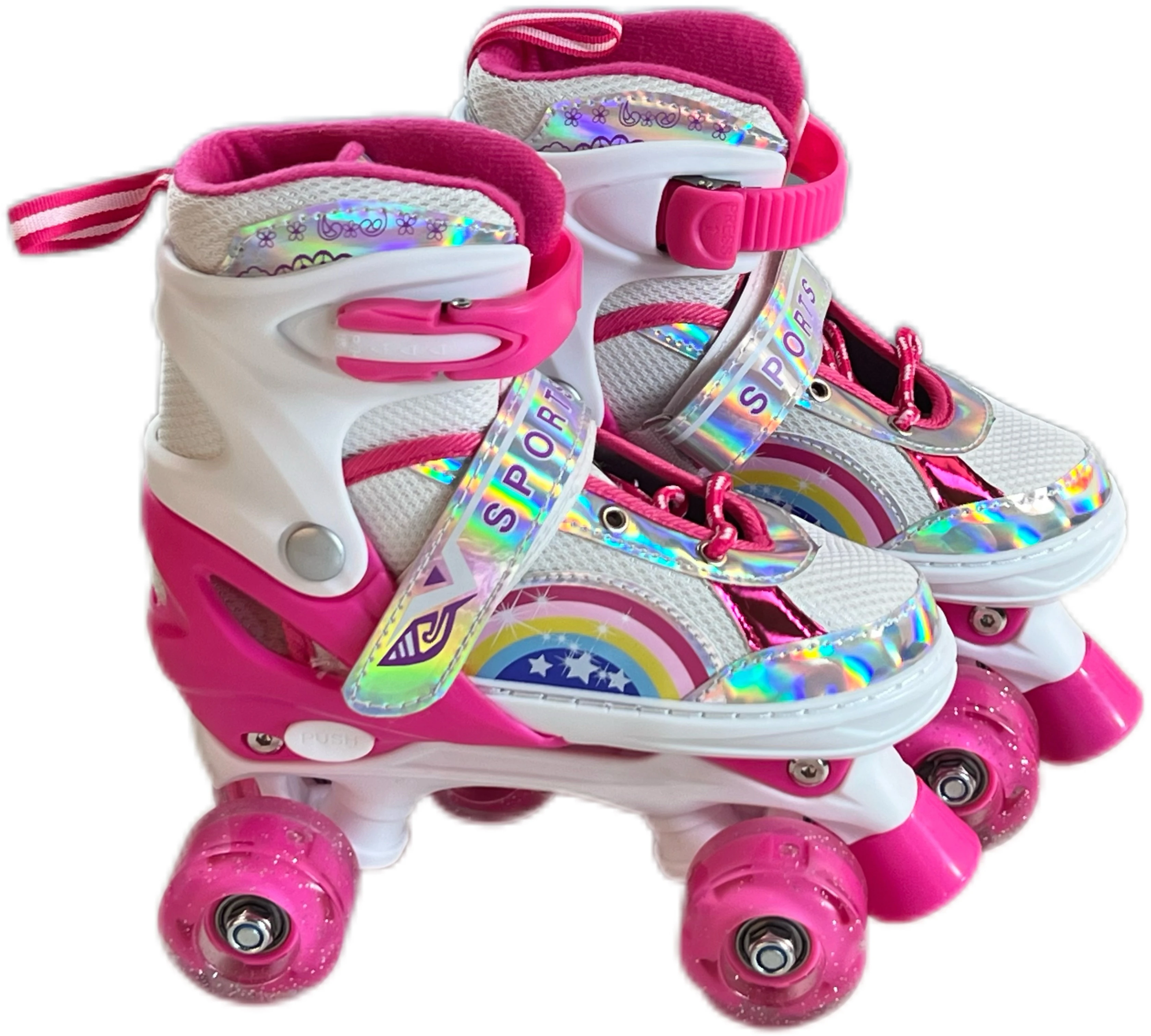 2024 hit Pink Girls Roller Skates Rainbow bright-faced breathable roller skates double-row four-wheeled roller skates