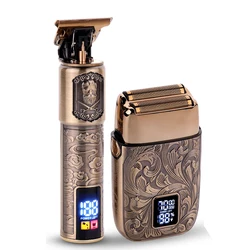 Pro T-Blade Titanium Cordless Lithium Hair Clippers Double Foil Shaver Men Hair Beard Trimmers Barber Electric Razor