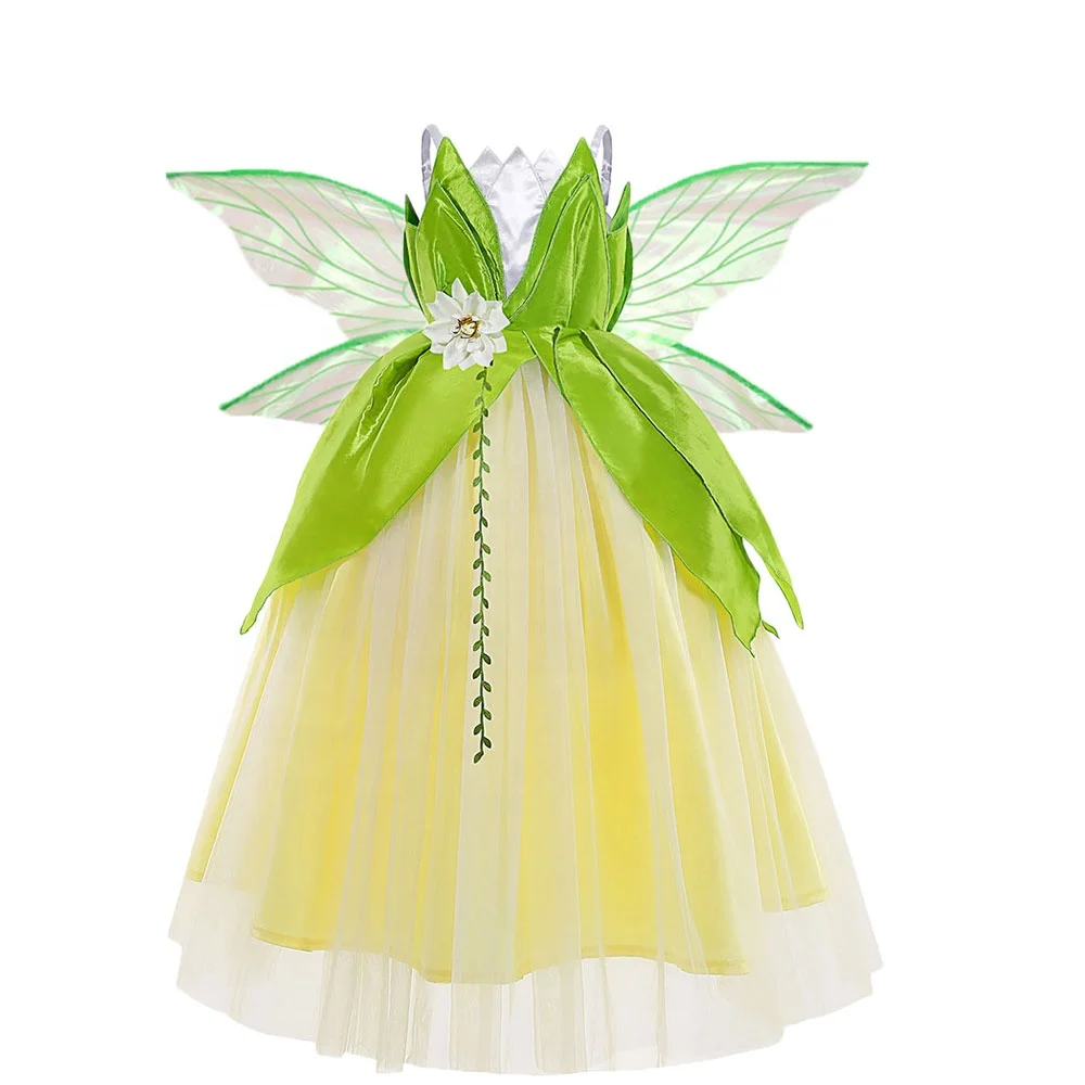 Carnival Cosplay Baby Girls Party Flower Dress Halloween Frog Tiana Princess Tinker Bell Costumes Fairy Wings