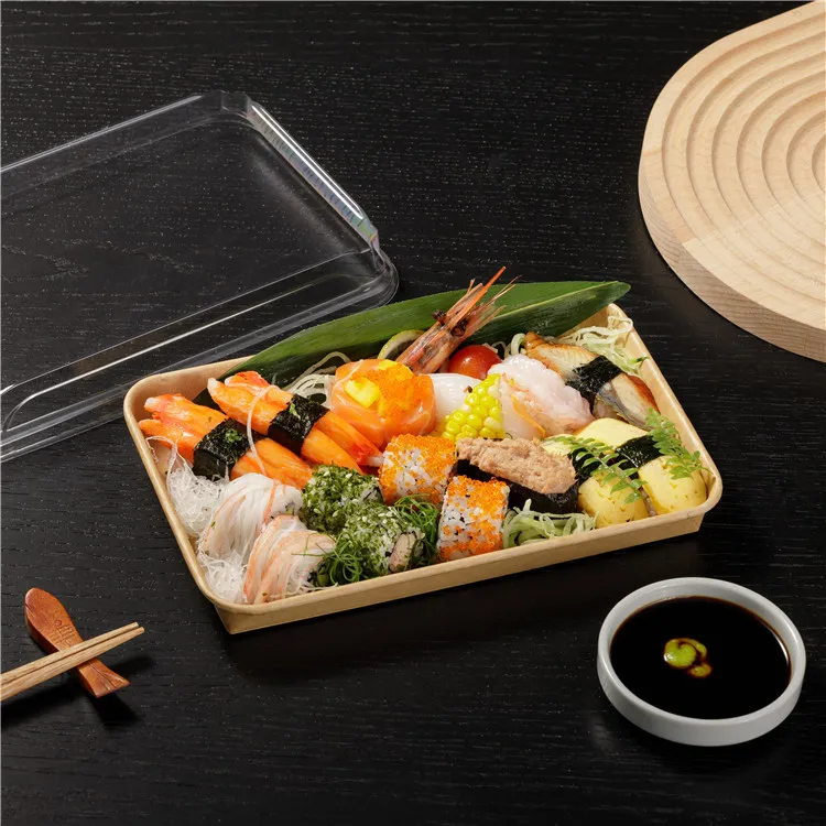 Promotional high quality kraft paper sushi tray disposable Eco friendly sushi box take out portable sushi box