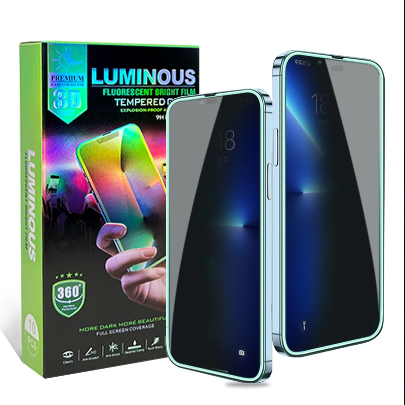 Luminous Fluorescent Anti Spy Privacy Tempered Glass Screen Protector for iphone 11 12 13 14 Pro Max Screen Glow Privacy