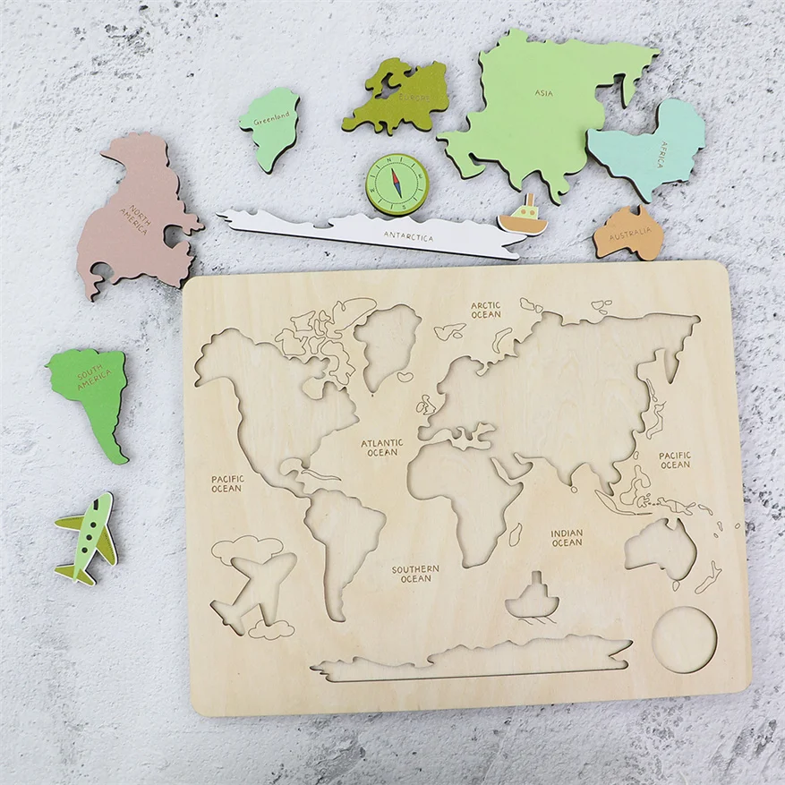 Latest Design Wooden World Map Puzzle Educational Toy for Children Best Decorative Gift
