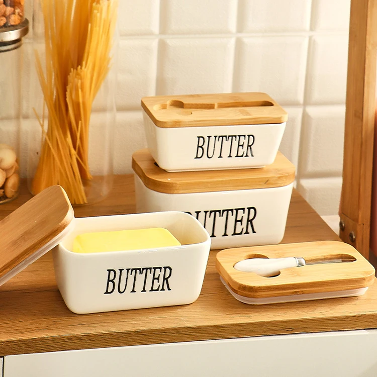 Rectangular Ceramic Butter Box Sealed storage container Western cheese crock butter jar keeper for Restaurant