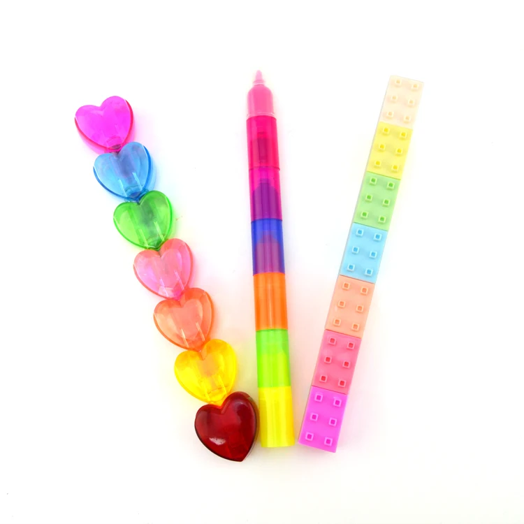 High quality Stock Heart shape multi colors promotional highlighter Watercolor Highlighter stylus Pens for school 5-In-1 wax highlighter