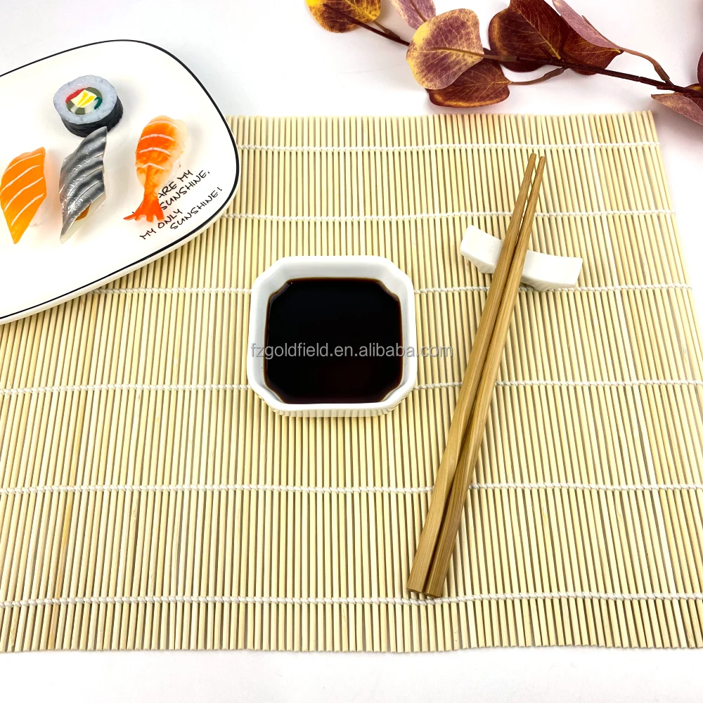 Customized white porcelain  bowl holder and  bamboo chopsticks  bamboo mat tableware gift set for 2 persons