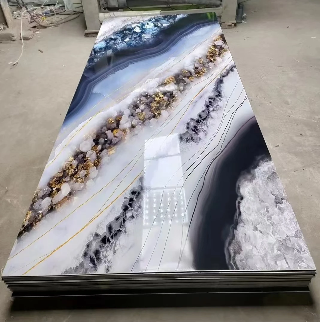 Гибкий эффект Золотая настенная панель синяя 1200x2800 ПВХ мрамор большая наружная доска 3d Impressora УФ-панель мраморный лист