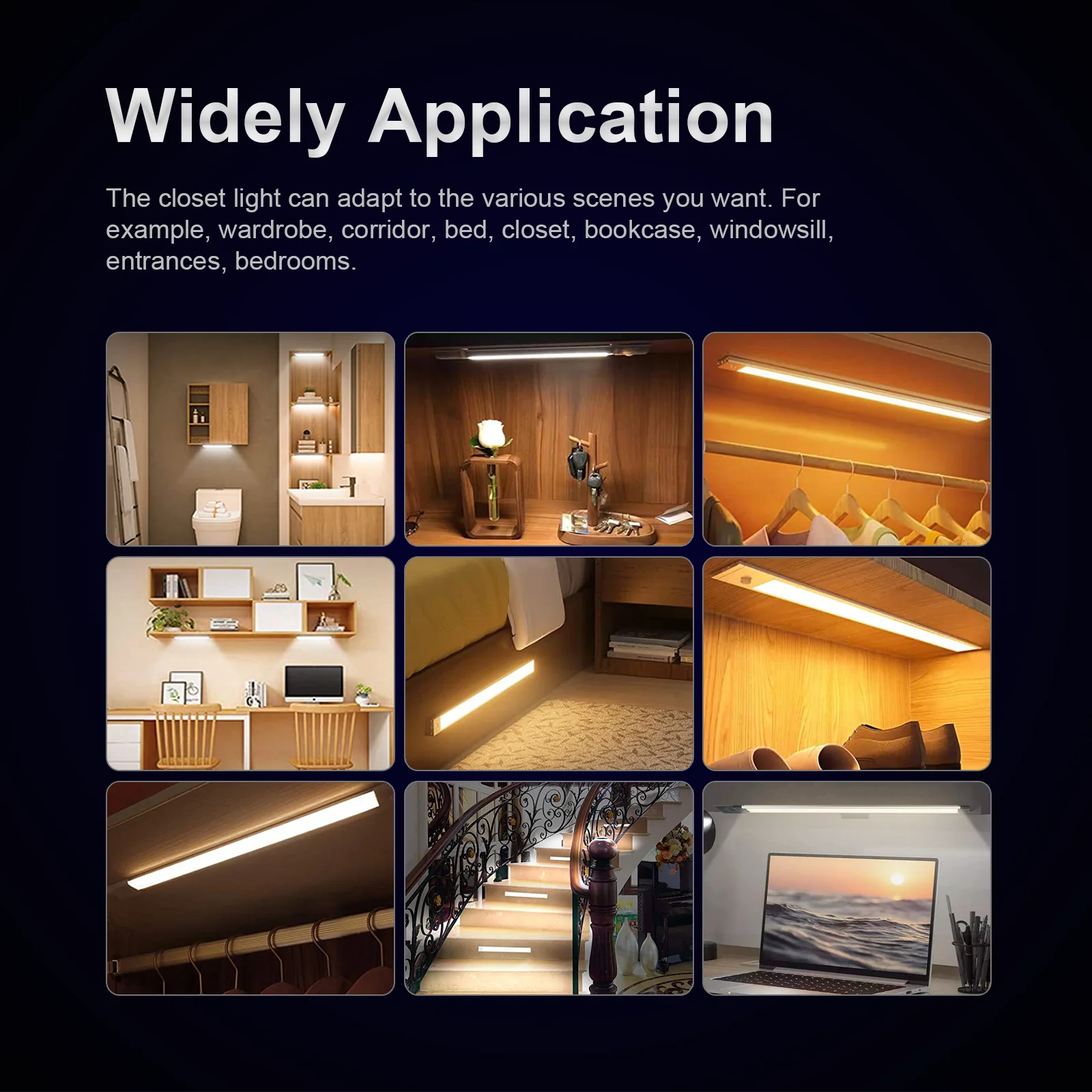 Magnetic Wireless Rechargeable Motion Sensor Wardrobe Closet Kitchen Under Luz LED Magnetic Wardrobes Light in 10/20/30/40/50cm