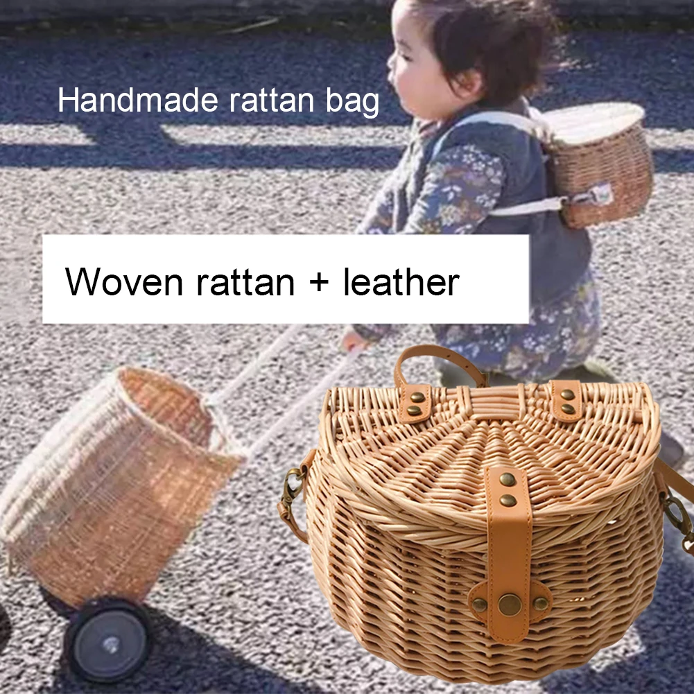 Natural wicker weaving before the car fixed handle high-capacity Ms Bicycle Accessories Bicycle basket Wicker basket with lid