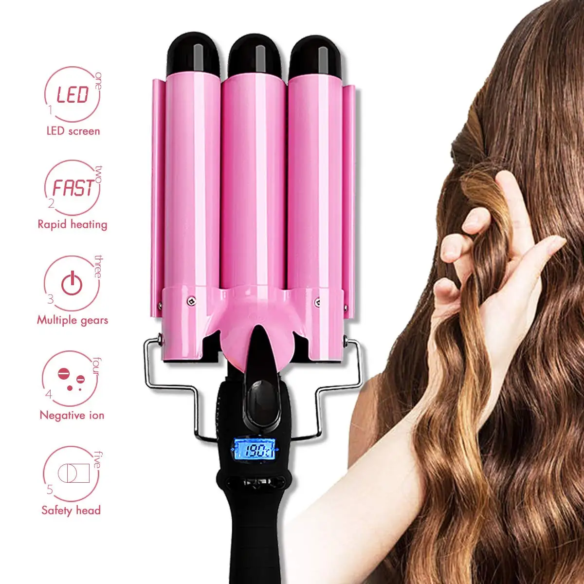 
Automatic Ceramic curling iron barrel waver triple hair curler 