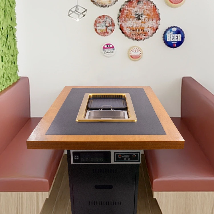 AOBL commercial embedded indoor Korean style smokeless barbecue hotpot stove dining table